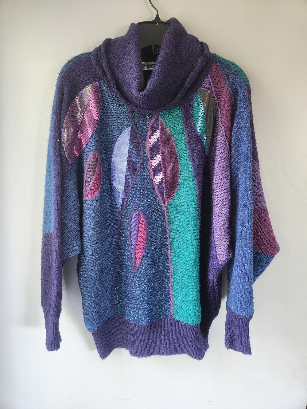 80s Patchwork Jewel Tone Turtleneck Sweater